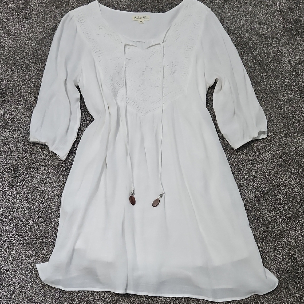 Boho White Embroidered Peasant Dress